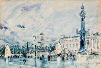 Piazza a Parigi, tecnica mista su carta