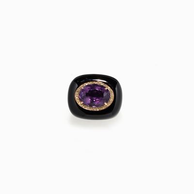 Anello in Onice e Ametista in Oro Rosé C