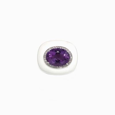Anello in Agata Bianca e Ametista in Oro