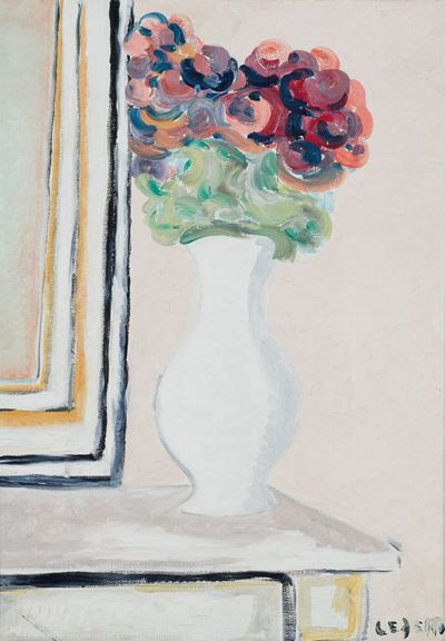 Fiori nel vaso bianco, olio su tela