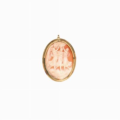 Spilla-pendente in Cammeo ed Oro Cammeo