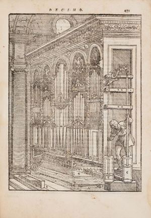 SECONDA EDIZIONE dell'Architettura vitruviana nella traduzione italiana e con il commento di Daniele Barbaro, stampata per la prima volta nel 1556 con l'apparato iconografico cui collaborò Andrea Palladio, in questa nuova edizione integrata e incisa di nuovo in formato ridotto dal Criegher. Adams V,917; Cicognara 717; Riccardi I,615. I dieci libri dell'architettura di M. Vitruvio