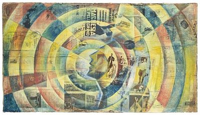 La radio e la carta stampata, tempera e collage su carta intelata