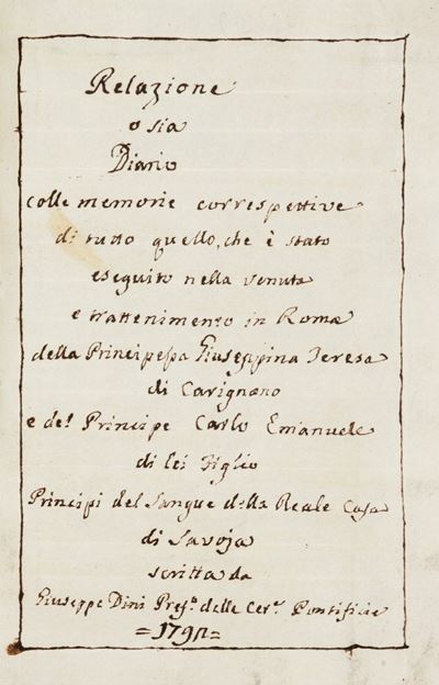 Relazione o Sia Diario Colle Memorie Corrispettive di Tutto Quello che È Stato Eseguito nella Ven...