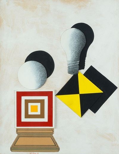 La lampadina, 1968, collage e tecnica mista su tavola