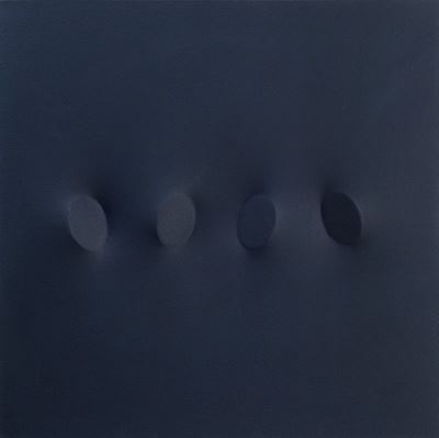 Autore Sconosciuto, Quattro ovali blu, 1993 - Acrilico su tela sagomata