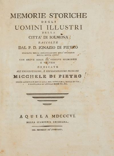 Memorie Storiche degli Uomini Illustri della Città di Solmona