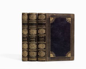Edizione rara in esemplare perfetto in elegante legatura
degli inizi del sec. XIX nello stile del legatore Thouvenin.
Renouard 160,10. Adams D, 264.
 Orationum pars prima, secunda et
tertia