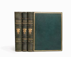 Esemplare molto bello, uno dei rari 25 in carta grande,
con le incisioni in prima tiratura e 26 delle graziose vignette
su carta di Cina. Prima edizione delle 2 parti, (raramente
si trovano assieme). Borroni 7479. Furchheim, Pompei, p.9.
Vinet 1724. Brunet II, 1519.
 Pompeiana: the Topography, Edifices, and Ornaments of Pompeii