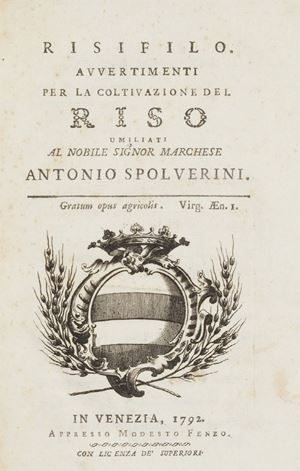 I opera: ottima copia intonsa. "Esamina i difetti dell'agricoltura del paese e ne propone i rimedi" G. Moretti, Bibliografia agronomica, Milano, 1844, p. 265.
II opera: Il sacerdote Paganini scrisse questi avvertimenti a seguito di lunghi colloqui con i coltivatori di riso della provincia mantovana. Abbraccia tutto ciò che è necessario sapere sulla coltivazione: terreno, acqua, semina irrigazione. G. Moretti, Bibliografia agronomica, Milano, 1844, p. 36. Saggio d'agricoltura pratica toscana e specialmente del contado fiorentino