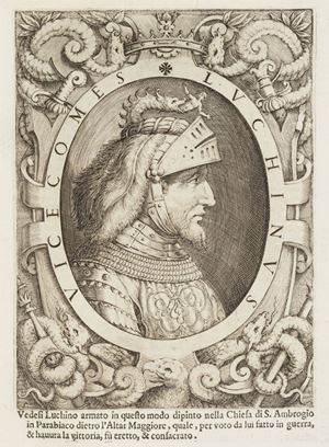 I opera: celebre opera di Paolo Giovio, in edizione impreziosita da un pregevole apparato iconografico. Predari 150; Cat. Hoepli 706.
II opera: elogio del conte Giambattista Giovio, discendente di Paolo Giovio, e autore di importanti opere di carattere storico- erudito su Como.  Le vite de i dodeci Visconti che signoreggiarono Milano