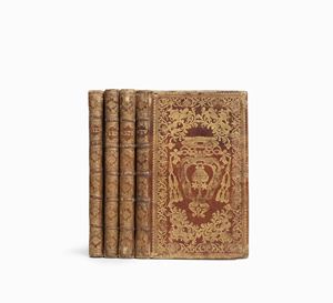 Elegante set di legature romane alle armi cardinalizie della metà del sec. XVII.  Proprium sanctorum romanorum pontificum et aliorum pro sacrosancta Romana Cathedrali Ecclesia Lateranensi. ... Ad commodiorem usum in quatuor anni partes distributum