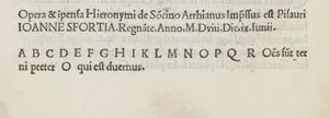 I opera: rara edizione dei Soncino. Hoffmann, I, p. 379. B.M.C, Italian books, p. 57. Isaac, 13994. Adams, 2011. Manzoni, Annali dei Soncino, III, p. II, 33. De rebus gestis Alexandri regis. Quem Latinitate donavit Bartholomeus Facius
