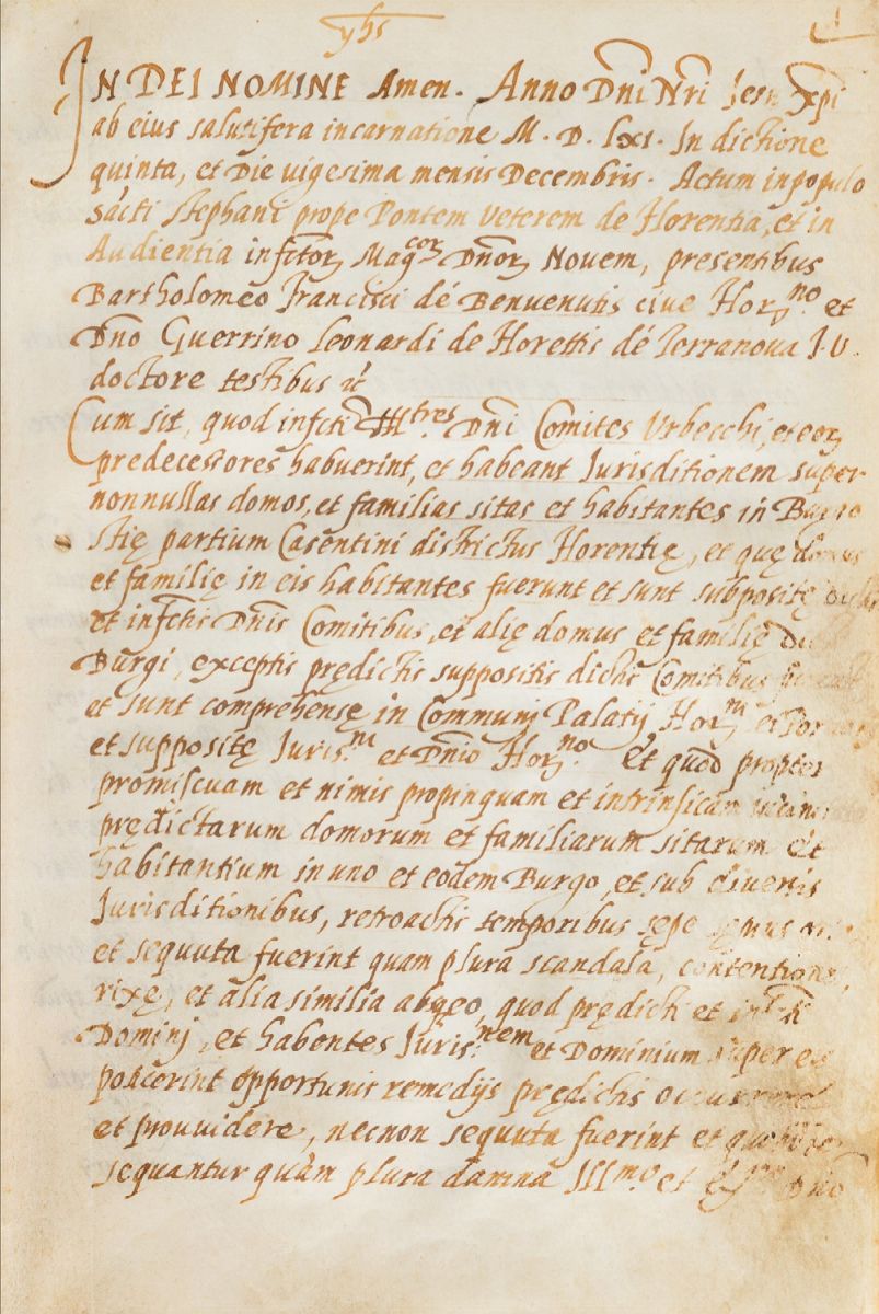 Manoscritto - Contea D'urbech - Umbria - Rapporti tra la Conte D'urbech e il Ducato di Firenze