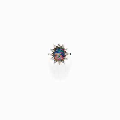 Anello in Opale e Diamanti in Oro Bianco