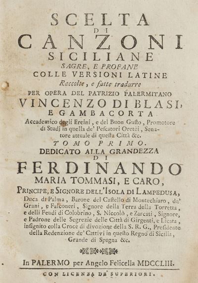 Scelta di Canzoni Siciliane Sagre, e Profane Colle Versioni Latine. Tomo Primo