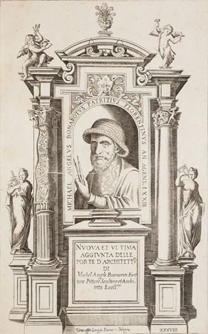 Edizione bolognese del celebre trattato del Vignola, che trae ispirazione dai trattati classici (Vitruvio) e rinascimentali (Alberti) e che, per l'efficacia didattica della chiarezza espositiva, divenne un pratico prontuario ed ebbe larghissima diffusione fino alla fine del'800.  Regola delli cinque ordini d'architettura