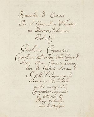 Raccolta di Esercizi per il Canto all'uso del Vocalizzo con discordo preliminare del Sig.r Girolamo Crescentini