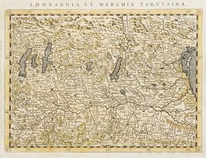 Carte geografiche tratte dall'edizione del 1597-98 de la Geografia del Magini. Pedemontium Monsferratus Et Liguria - Lombardia et marchia tarvisina