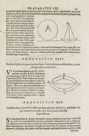 Prima edizione di questa raccolta delle opere di Archimede, pubblicata soltanto dopo morte del curatore Francesco Marolici (Messina 1494-1575). Gli "Admirandi Archimedis Syracusani monumenta omnia mathematica quae extant… ex traditione doctissimi viri d. Francisci Maurolyci" si basano su una precedente edizione parziale curata da G.A. Borelli (Messina 1670-72), che è andata quasi interamente perduta. Poggendorf II, 87.  Admirandi Archimedis Syracusani Monumenta omnia mathematica, quae extant... ex traditione D. Francisci Maurolici