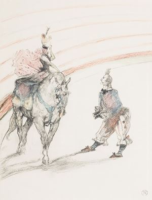 Ricercata edizione originale a tiratura limitata di 200 esemplari, il nostro è il n.9. Affascinante raccolta di disegni di Toulouse-Lautrec dedicati al tema del circo.   Au Cirque. Vingt-deux dessins
