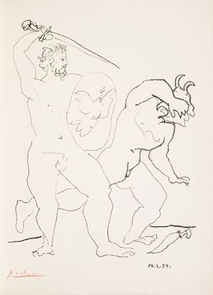 Raffinata edizione originale stampata in soli 100 esemplari di testa su carta vélin d'Arches e ciascuno arricchito con una litografia originale di Picasso. Il nostro esemplare è il n. 85. 
Bloch 748; Mourlot 245; Bloch, Books 66.   La guerre et la paix