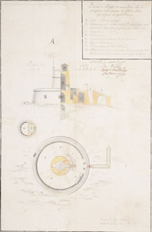Pianta, e profilo di una Torre che si progetta nella punta di Porto Palo, per difesa di quel Seno