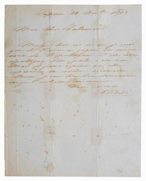 Garibaldi, Giuseppe - Lettera con sottoscrizione autografa 