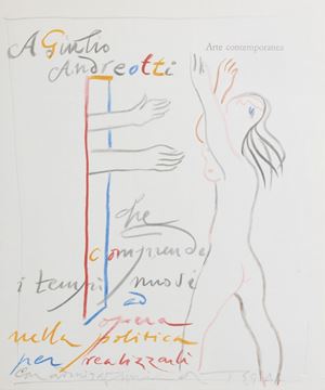 Prima edizione. Dedica dell'autore a Giulio Andreotti "A Giulio Andreotti che comprende i tempi nuovi ed opera nella politica per realizzarli con ammirazione Ortega" vergata con pastelli colorati e accompagnata dal disegno di una figura femminile.  Passarono, Morte e nascita degli innocenti