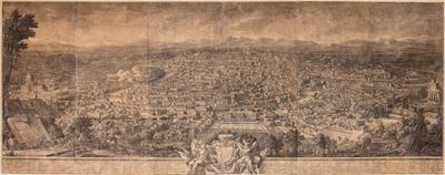Prospetto D. Alma Città di Roma Visto dal Monte Gianicolo e Sotto gli Auspici della Sac. Maestà C...