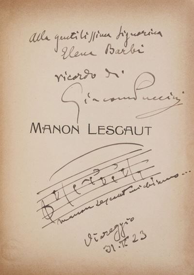 Puccini, Manon Lescaut: dramma lirico in quattro atti con dedica autografa