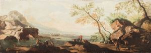 Seguace di Andrea Locatelli - Seascape with figures