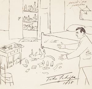 Disegno a china firmato e datato 