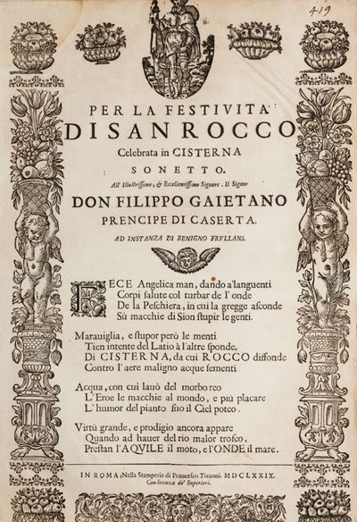 Per la Festività di San Rocco Celebrata in Cisterna Sonetto