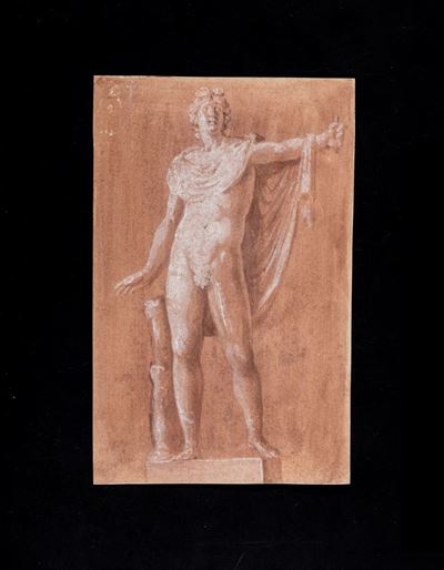 Artista neoclassico, Due studi accademici: Ercole e Apollo, matita e gessetto bianco su carta mar...