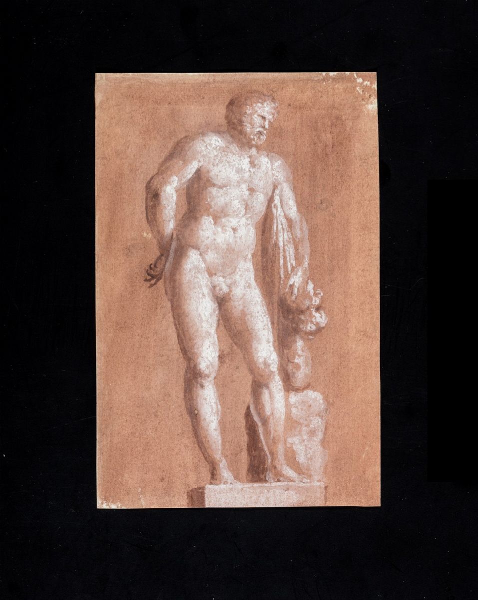 Artista neoclassico, Due studi accademici: Ercole e Apollo, matita e gessetto bianco su carta mar...