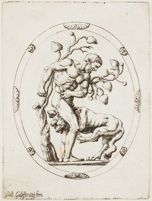 Belle tavole incise raffiguranti sculture antiche e scene mitologiche entro medaglioni dall’edizione latina della famosa opera dell’Agostini. [Gemmae et sculpturae antiquae depictae...].