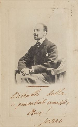 Il toscano Giulio Piccini, in arte Jarro, è stato uno scrittore italiano, storico, giornalista, critico teatrale. Fu intimo di D'Annunzio durante il suo soggiorno a Firenze.  Ritratto di D'Annunzio