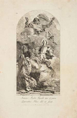 Tratta da una pala dipinta da Giambattista Tiepolo nel 1759 per la chiesa di S. Chiara di Cividale, prima nella collezione Crespi e quindi nella Pinacoteca di Dresda. 
 La visione di Sant'Anna