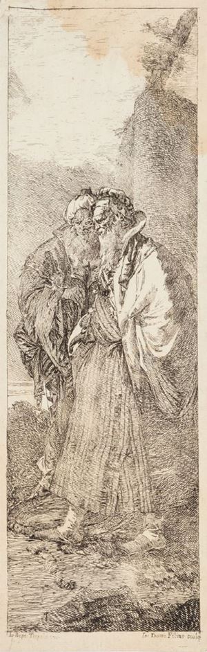 Tratta da un dipinto di Giambattista Tiepolo ispirato alla Gerusalemme Liberata oggi alla National Gallery di Londra. Rizzi, n. 128.

 Due vecchi
