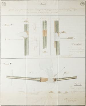 Tavole indicanti le Rotte cagionate dal Fiume Po nelle piene dell'autunno 1839 in diversi tronchi dell'Argine Consorziale che difende parte del Territorio di Vaccarizza, Ospedaletto e piccola frazione di di quello di Linarolo, tutti nel distretto di Belgioioso Prov.a di Pavia