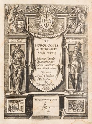 PRIMA EDIZIONE di questo importante trattato sugli orologi solari e l’ astronomia di Jean Voel (1541-1610), padre gesuita e professore di retorica a Lione e Dole.  De Horologiis sciothericis libri tres. 