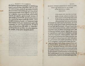 Prima opera: solo il primo volume della rinomata prima edizione delle opere in prosa stampate da Aldo tra il 1518 e 1519. Renouard 83, 3.
Seconda opera: edizione curata da Luca Della Robbia che firma la lettera dedicatoria.  Renouard p.xxxv. Opera omnia soluta oratione composita
