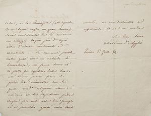Bella lettera, intensa e sentita testimonianza dell'amicizia tra D'Azeglio e il padre del destinatario della missiva, di recente deceduto, che lui considerava un amico. "...Ma se muojono i galantuomini, non muojono però i loro esempi. Le dico ciò non come consolazione, ma come conforto; ed aggiungerò  che lo provo grandissimo pensando che la vita e la fama di suo padre, che onorava la sua casa, e la Romagna (alla quale come saprà voglio un gran bene) sarà considerata da lei come un retaggio degno più d'ogni altro d'essere conservato ed accresciuto.(...)"   Lettera autografa firmata