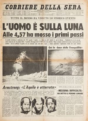 Interessantissimo gruppo di quotidiani sulle missioni più avvincenti nello spazio: il primo viaggio nello spazio dei russi e la mitica passeggiata sulla Luna degli americani. Primo viaggio nello spazio e sbarco sulla luna