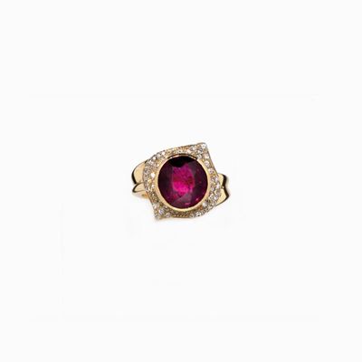 Anello in Rubellite e Diamanti in Oro Gi