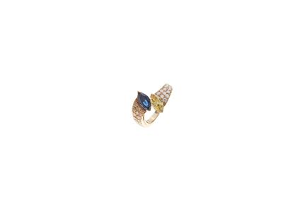 Anello in Oro Zaffiro e Diamanti Gialli