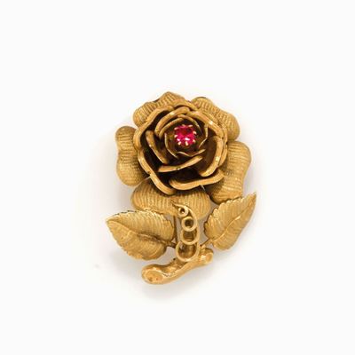 Spilla in Oro Giallo a Guisa di Rosa con