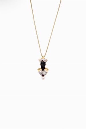 in oro bicolore 18kt, perla coltivata, rubini e diamanti