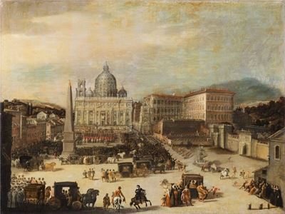 Artista italiano del XVII secolo, Veduta di piazza San Pietro con la Basilica